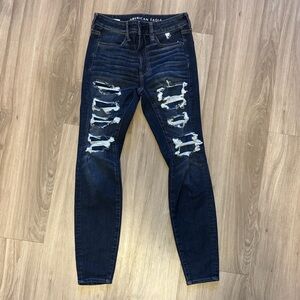 American Eagle Outfitters Dark Blue Ripped Skinny Jeans
